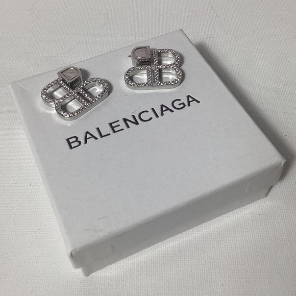 Balenciaga BB Silver Crystal Earrings - Picture 1 of 3